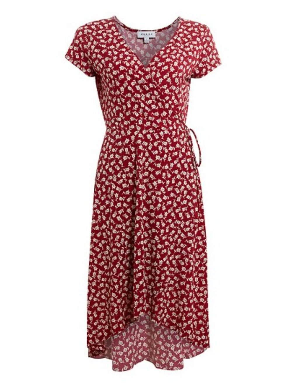 RIELLE Women's High Low Hem Wrap Dress Size XS In Wine Multi